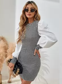 Chiquease Houndstooth Panel 2 In 1 Dress - Black and White - View 3
