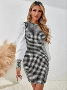 Chiquease Houndstooth Panel 2 In 1 Dress - Black and White - View 4