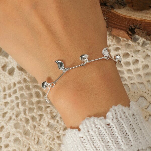 

Bells & Leaf Charm Bracelet, Silver