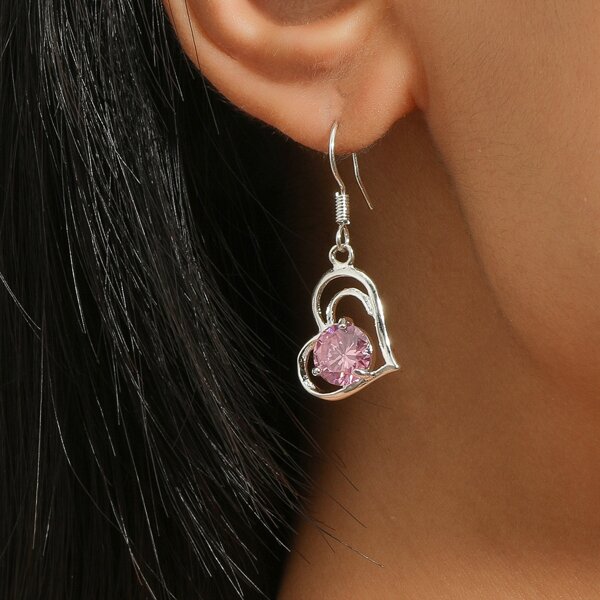 

Zircon Heart Decor Drop Earrings, Pink