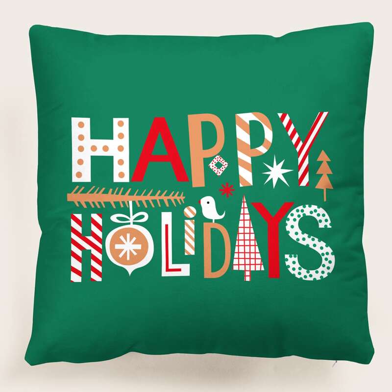 

Christmas Slogan Graphic Cushion Cover Without Filler, Multicolor