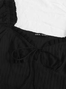 SHEIN Unity 褶邊繫帶褶皺紋理洋裝 - 黑色 - 查看 4