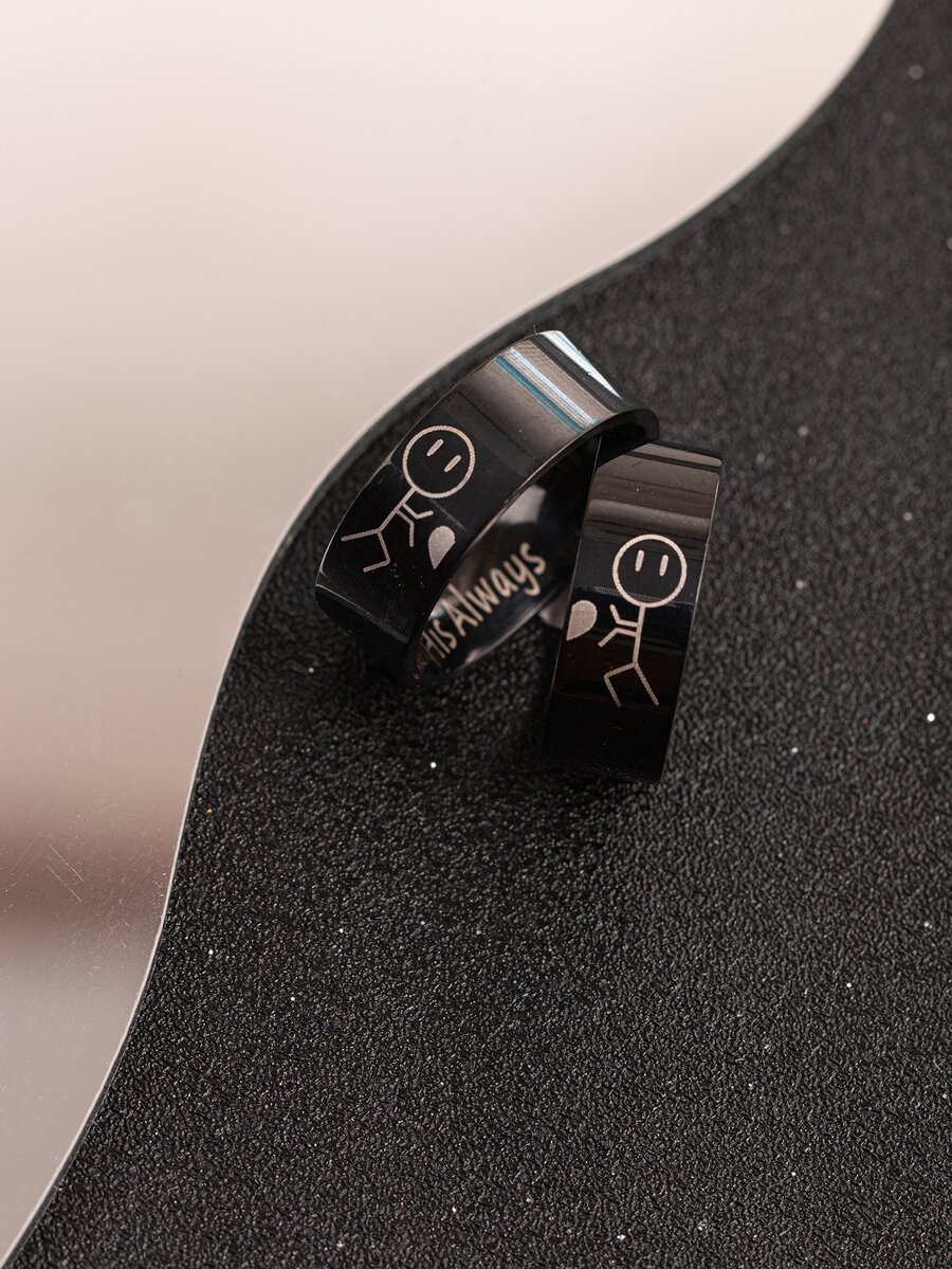 2 chiếc nhẫn nam in hình trái tim - màu đen - Xem 1