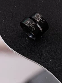 2 chiếc nhẫn nam in hình trái tim - màu đen - Xem 3