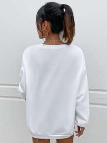 SHEIN Unity Pullover con estampado de sol y luna de hombros caídos - Blanco - Ver 2