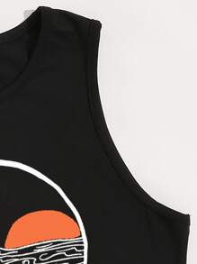 SHEIN Unity Wave & Sun Print Tank Top - Black - View 3