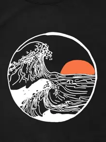 SHEIN Unity Wave & Sun Print Tank Top - Black - View 5