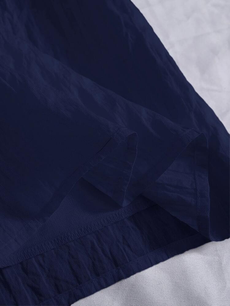 Frill Trim Tie Front Crinkle Dress - Navy Blue - View 5