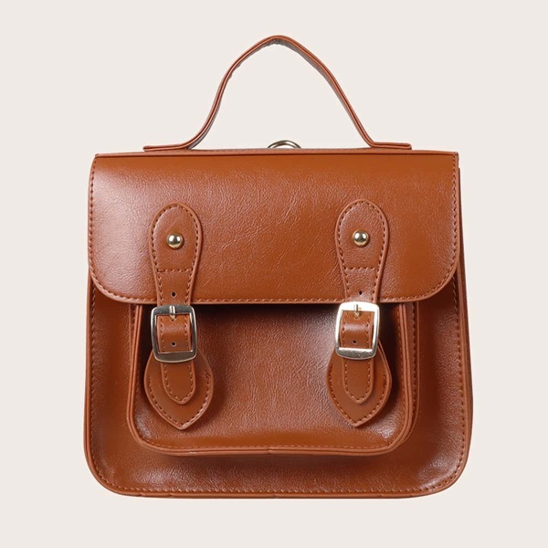 

Kids Minimalist Buckle Decor School Bag, Brown