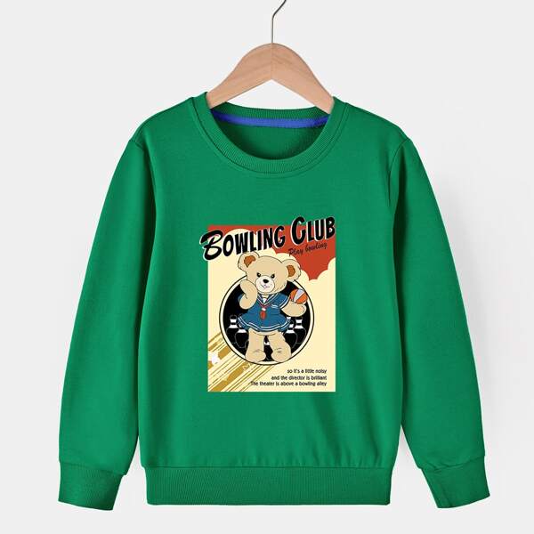 

Girls Cartoon & Letter Graphic Sweatshirt, Green