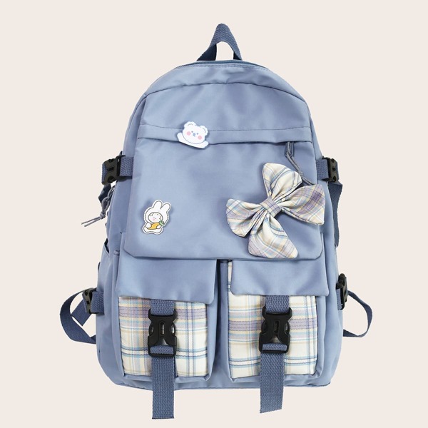 

Girls Bow Decor Functional Backpack, Blue