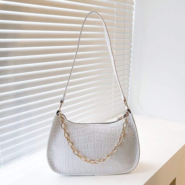 

Girls Croc Embossed Baguette Bag, White