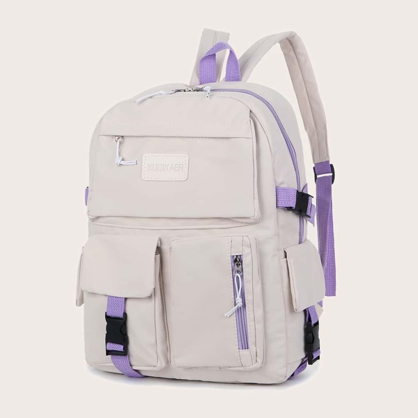 

Letter Patch Multi-compartment Backpack, Beige