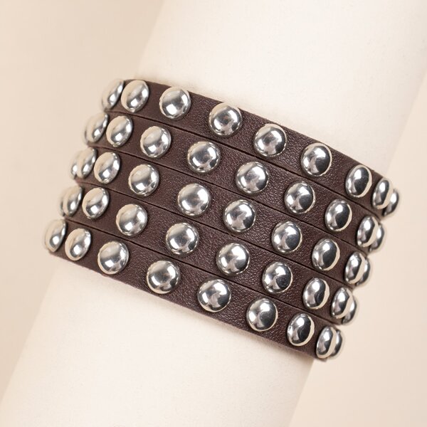 

Men Studded Decor Bracelet, Coffee brown