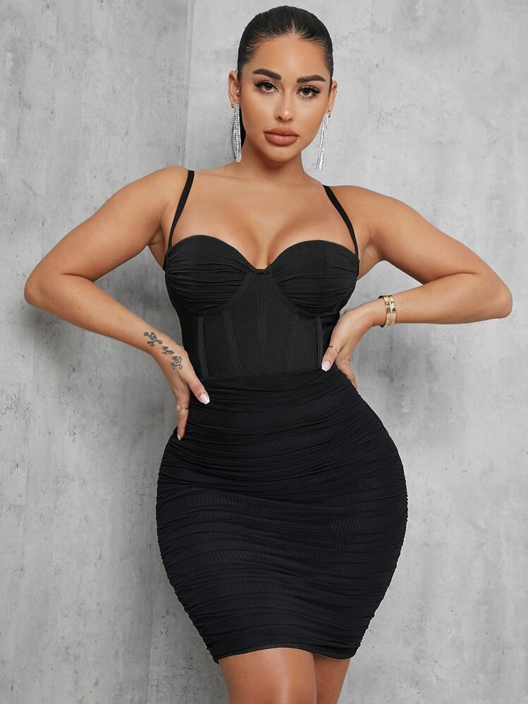 mesh detail bodycon dress Ruched Underwire Binding Mini US 16W World War II-era indoor Size - Tights:Stunning (E-G) youll be ready to