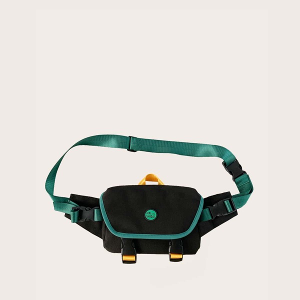 

Boys Letter Patch Flap Belt Bag, Black