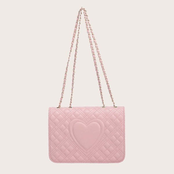 

Girls Heart Pattern Quilted Square Bag, Pink