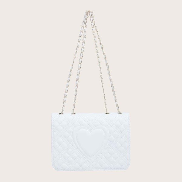 

Girls Quilted Chain Shoulder Bag, White