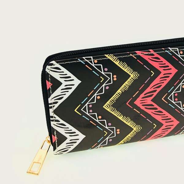 

Allover Geometric Graphic Long Wallet, Multicolor