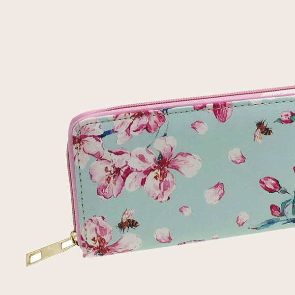 

Allover Flower Graphic Long Wallet, Multicolor