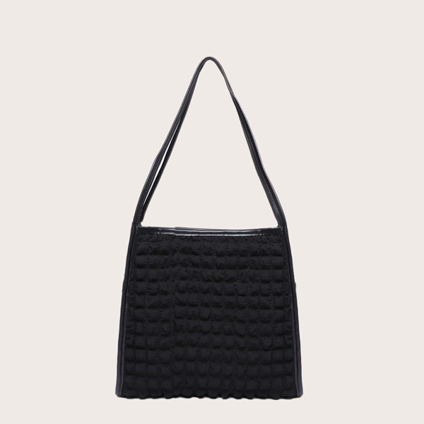 

Geo Embossed Shoulder Tote Bag, Black