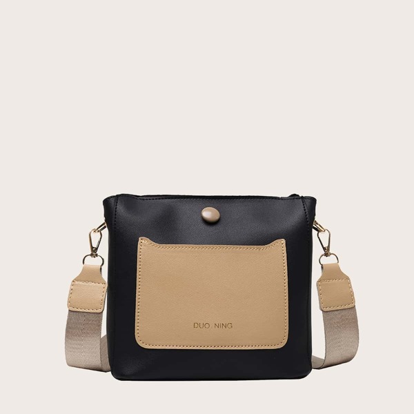 

Two Tone Letter Graphic Square Bag, Black