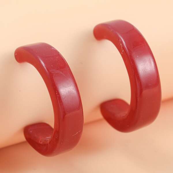 

Simple Open Hoop Earrings, Red