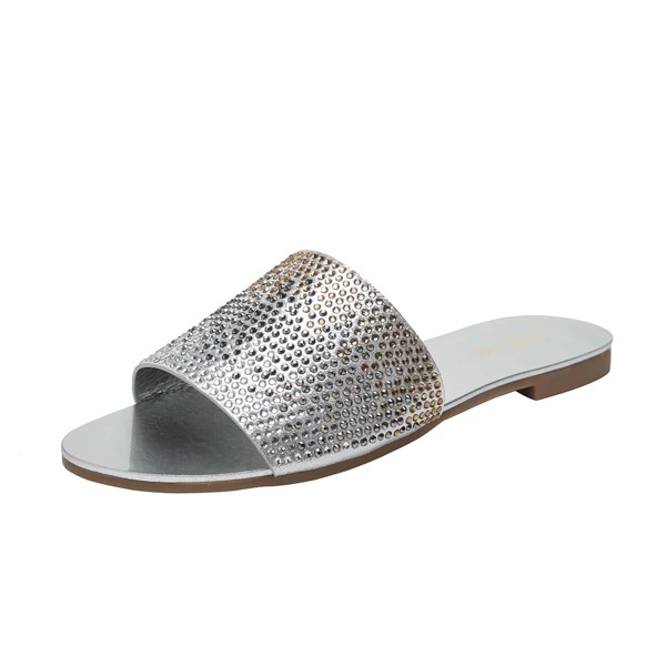 

Metallic Rhinestone Decor Flat Sandals, Silver