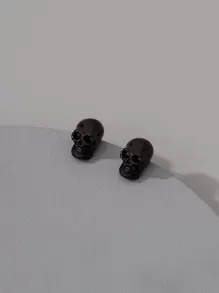 Fashionable and Popular Men Skull Decor Stud Earrings Alloy for Vacation and for a Stylish Look - Black - View 1