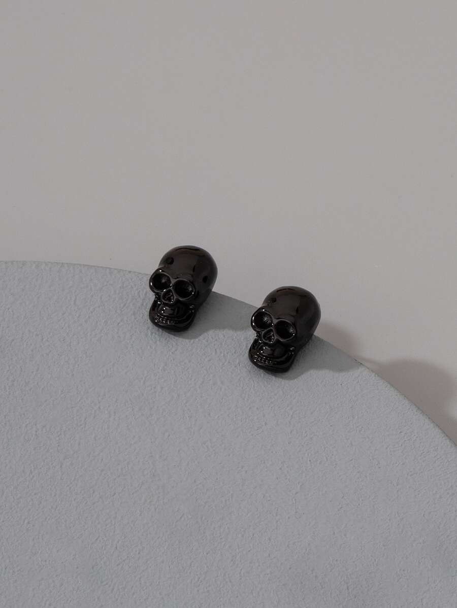 Fashionable and Popular Men Skull Decor Stud Earrings Alloy for Vacation and for a Stylish Look - Black - View 1