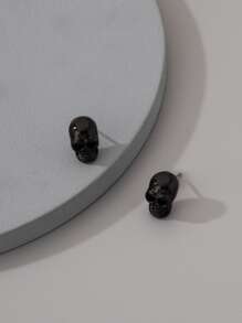 Fashionable and Popular Men Skull Decor Stud Earrings Alloy for Vacation and for a Stylish Look - Black - View 2
