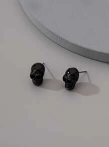 Fashionable and Popular Men Skull Decor Stud Earrings Alloy for Vacation and for a Stylish Look - Black - View 4