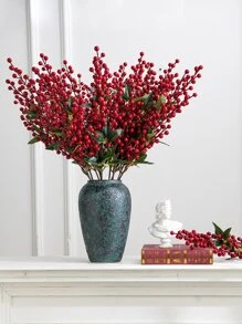 1 branche de plante à fruits rouges artificiels avec 9 branches et feuilles pour la décoration de la maison, du salon, des festivals, de la Saint-Valentin, cadeau