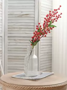 1 branche de plante à fruits rouges artificiels avec 9 branches et feuilles pour la décoration de la maison, du salon, des festivals, de la Saint-Valentin, cadeau