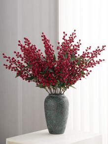 1 branche de plante à fruits rouges artificiels avec 9 branches et feuilles pour la décoration de la maison, du salon, des festivals, de la Saint-Valentin, cadeau