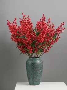 1 branche de plante à fruits rouges artificiels avec 9 branches et feuilles pour la décoration de la maison, du salon, des festivals, de la Saint-Valentin, cadeau