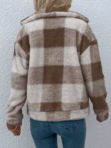 SHEIN LUNE Gingham Zip Up Flannel Jacket - Multicolor - View 2