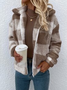 SHEIN LUNE Gingham Zip Up Flannel Jacket - Multicolor - View 6