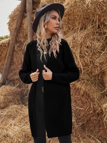 SHEIN LUNE Cárdigan de manga raglán sólido, blusas de manga larga - Negro - Ver 5