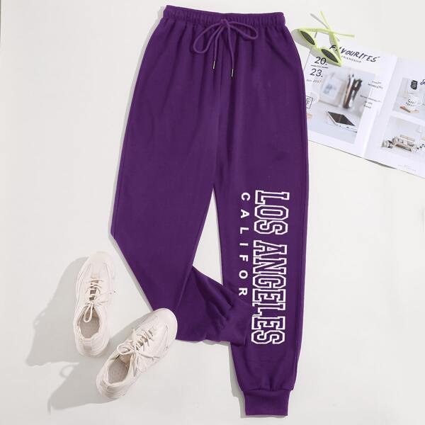 

Letter Graphic Drawstring Sweatpants, Purple