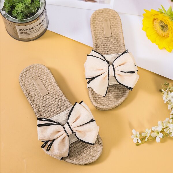 

Bow Decor Espadrille Slide Sandals, Beige