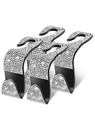 4pcs Rhinestone Decor Car Seat Back Hook