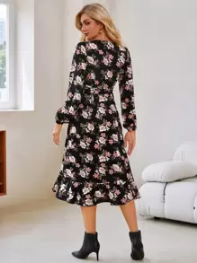 SHEIN VCAY Đầm Thắt nút Viên lá sen Trọn gói Hoa Thanh lịch - Nhiều màu - Xem 2