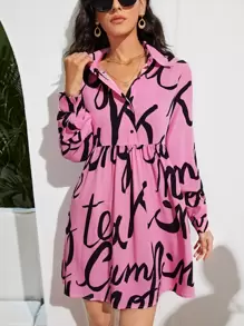 SHEIN Essnce Letter Graphic Smock Dress - Lilac Purple - View 1