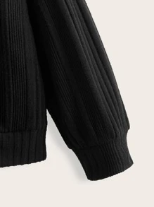 Muchica Sudadera de cuello en contraste tejido de canalé 2 en 1 - Negro - Ver 3