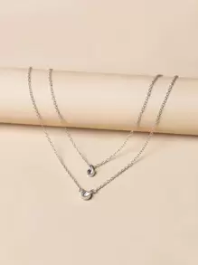 水鑽細節多層次項鍊 - 銀色 - 查看 1