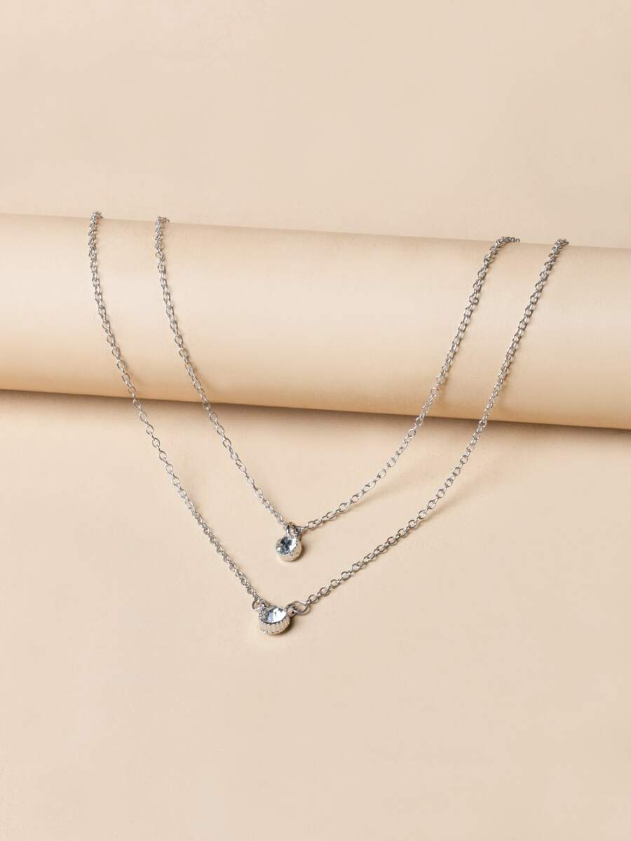水鑽細節多層次項鍊 - 銀色 - 查看 1