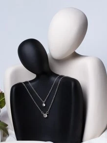 水鑽細節多層次項鍊 - 銀色 - 查看 2