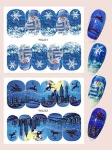 2sheets Christmas Cartoon Graphic Nail Water Decal - Multicolor - View 1