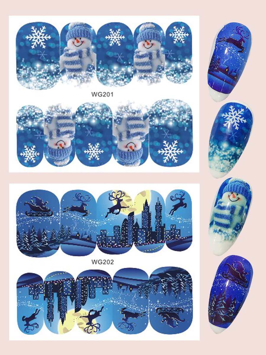 2sheets Christmas Cartoon Graphic Nail Water Decal - Multicolor - View 1